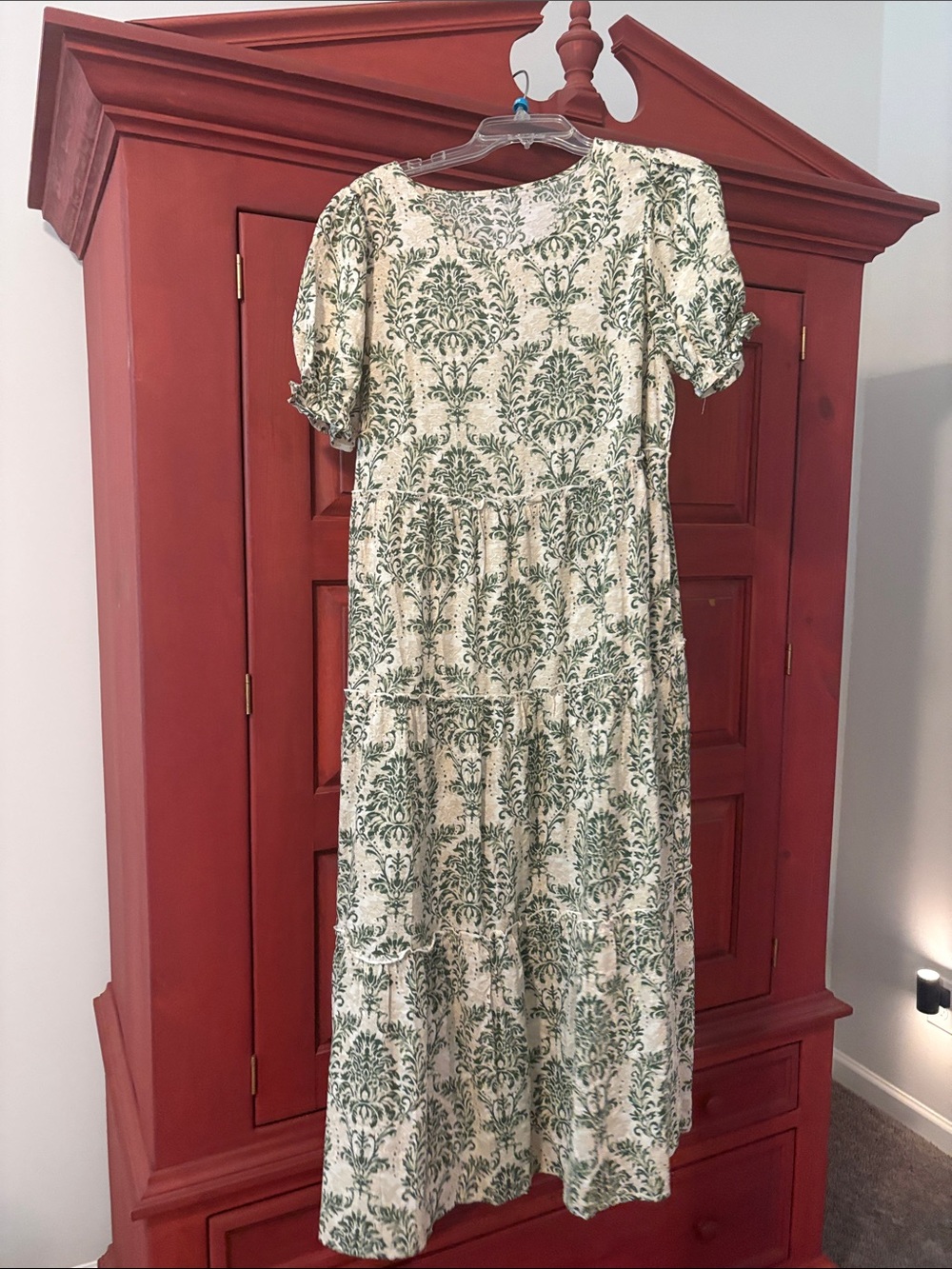 Cream and Green Floral Maxi Dress - Picture 3 of 4